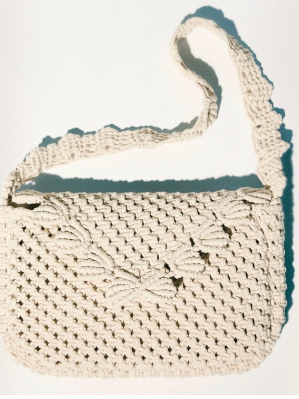 Zara Macrame Knit Shell Cotton Shoulder Bag Handbag Purse Cream